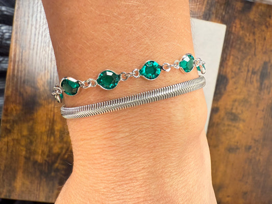 Pulseira Riviera com Zircônias Verdes e Banho de Prata 925 – Luxo e Sofisticação