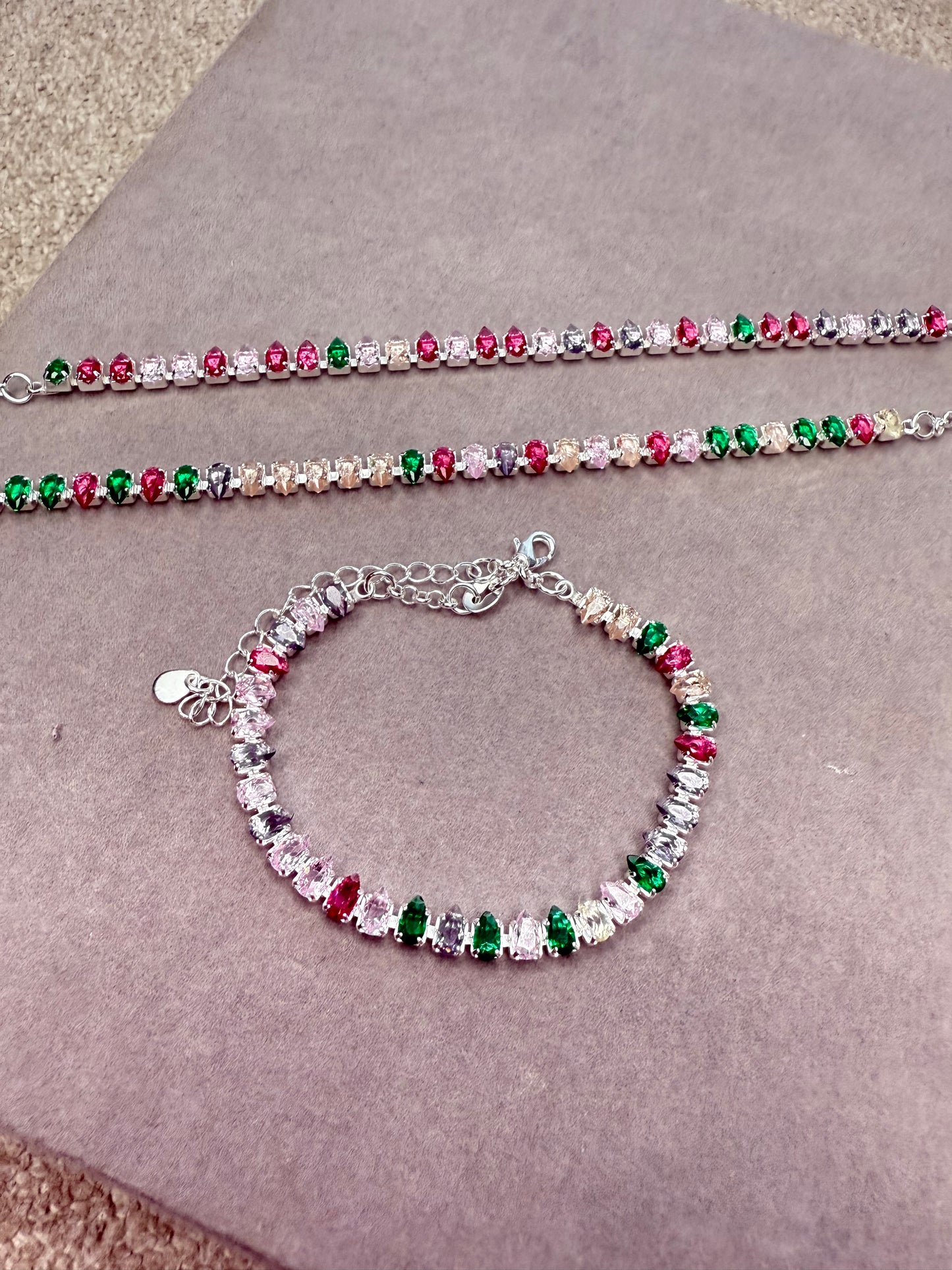 Pulseira Riviera Colorida com Zircônias – Banho de Prata e Ajustável