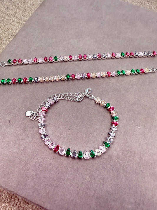 Pulseira Riviera Colorida com Zircônias – Banho de Prata e Ajustável