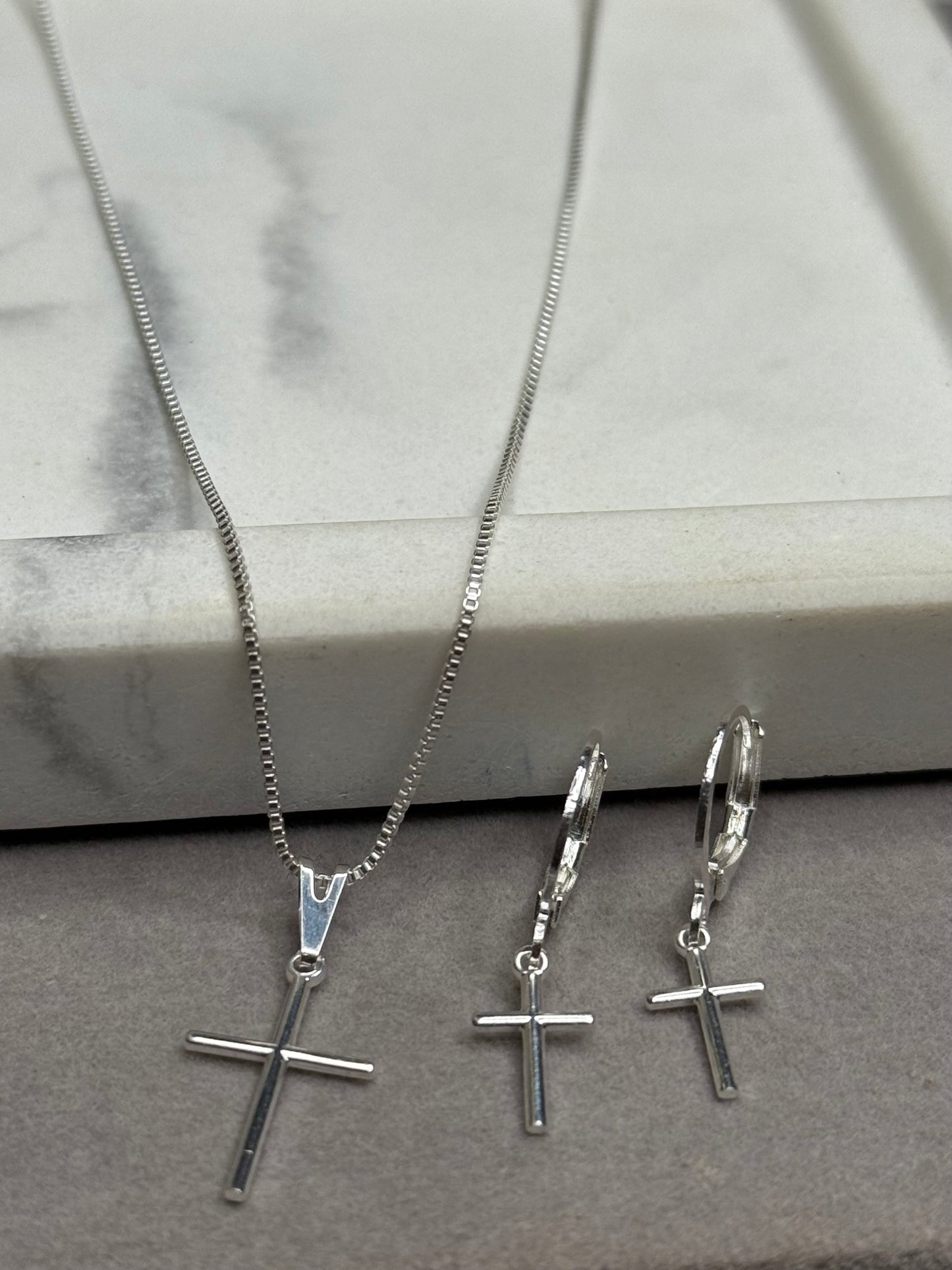 Conjunto Cruz – Colar e Brinco em Prata 925