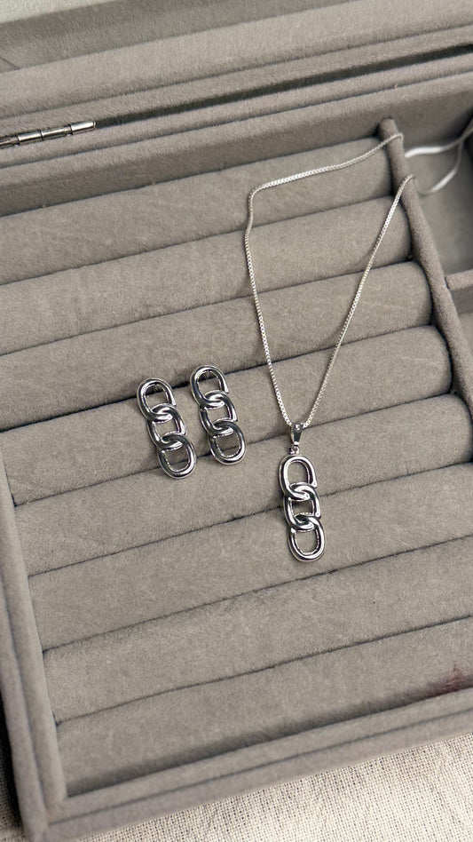 Conjunto Corrente e Brincos Elos Minimalistasl