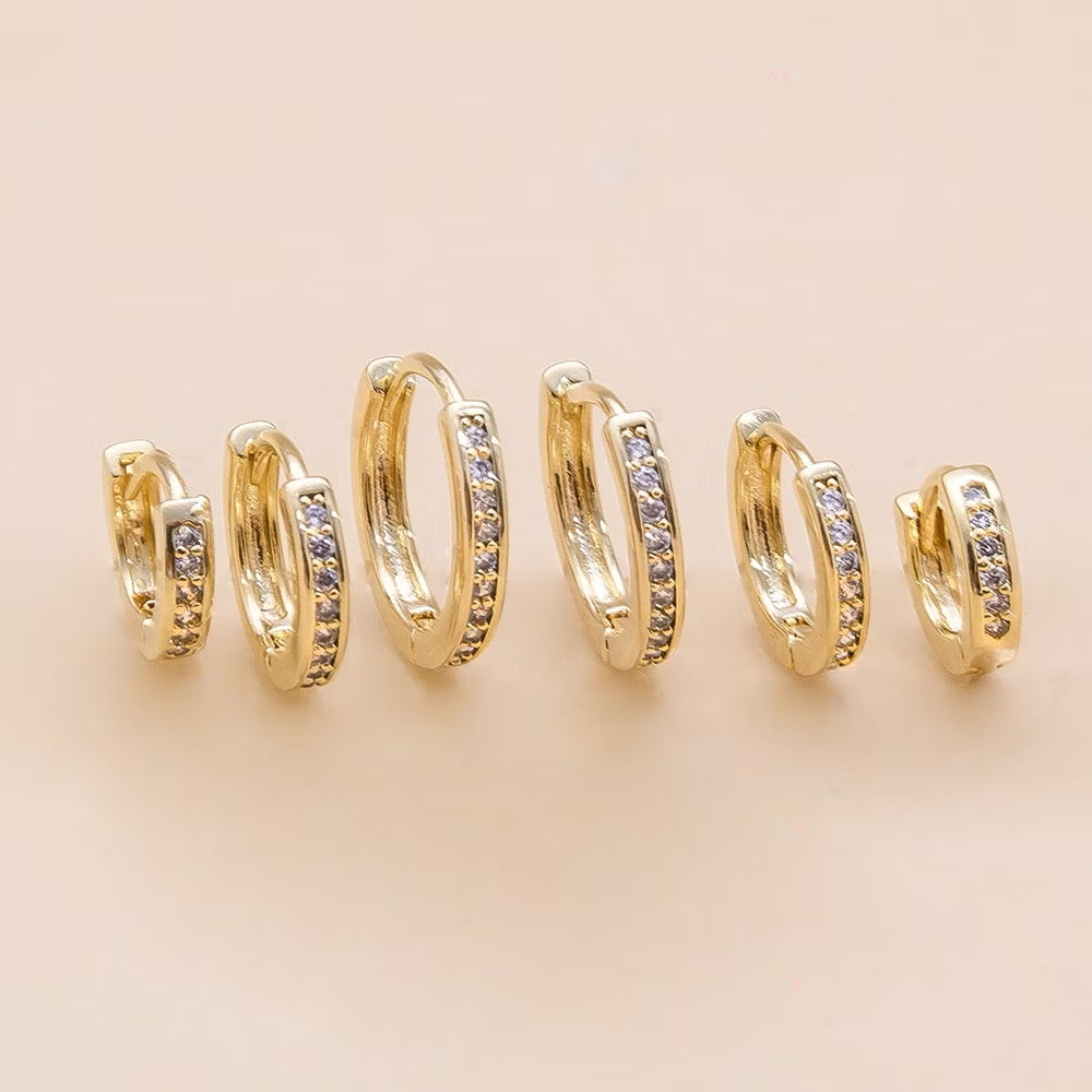 Kit 3 Argolas Douradas Cravejadas com Zircônias | Semijoia Antialérgica Banhada a Ouro 18K