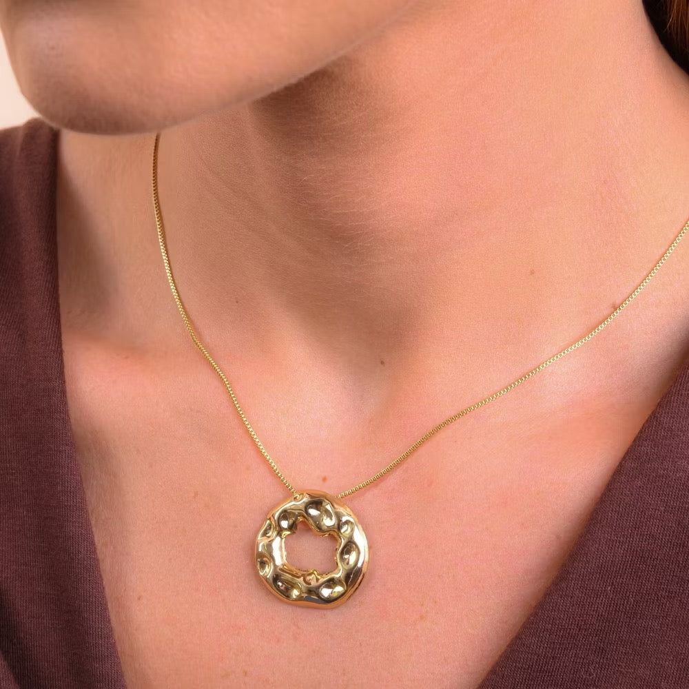 Conjunto Orgânico com Colar e Brinco Redondo | Banhado a Ouro 18K, Prata ou Ródio | Semijoia Moderna e Antialérgica