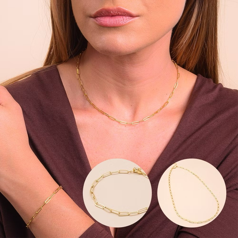 Conjunto Corrente Cartier Banhado a Ouro 18K – Colar + Pulseira